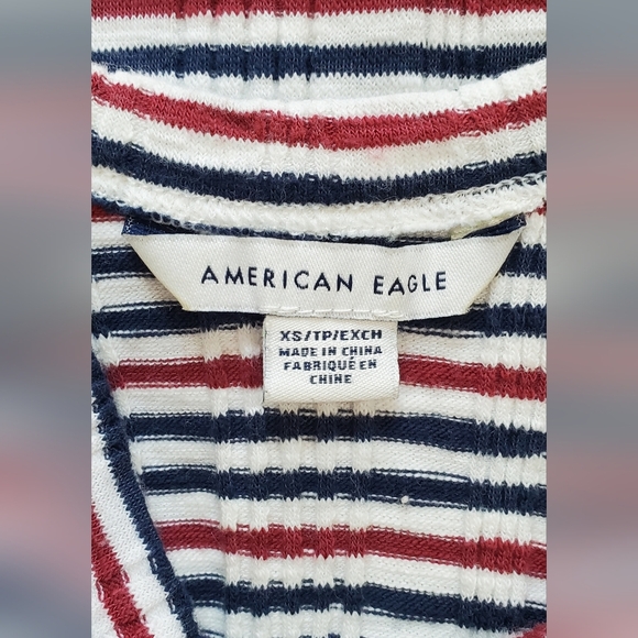 💚5/$25 AEO Ribbed Stripe SleevelessTank Dress Size XS Navy White Red Stretch - Picture 7 of 8